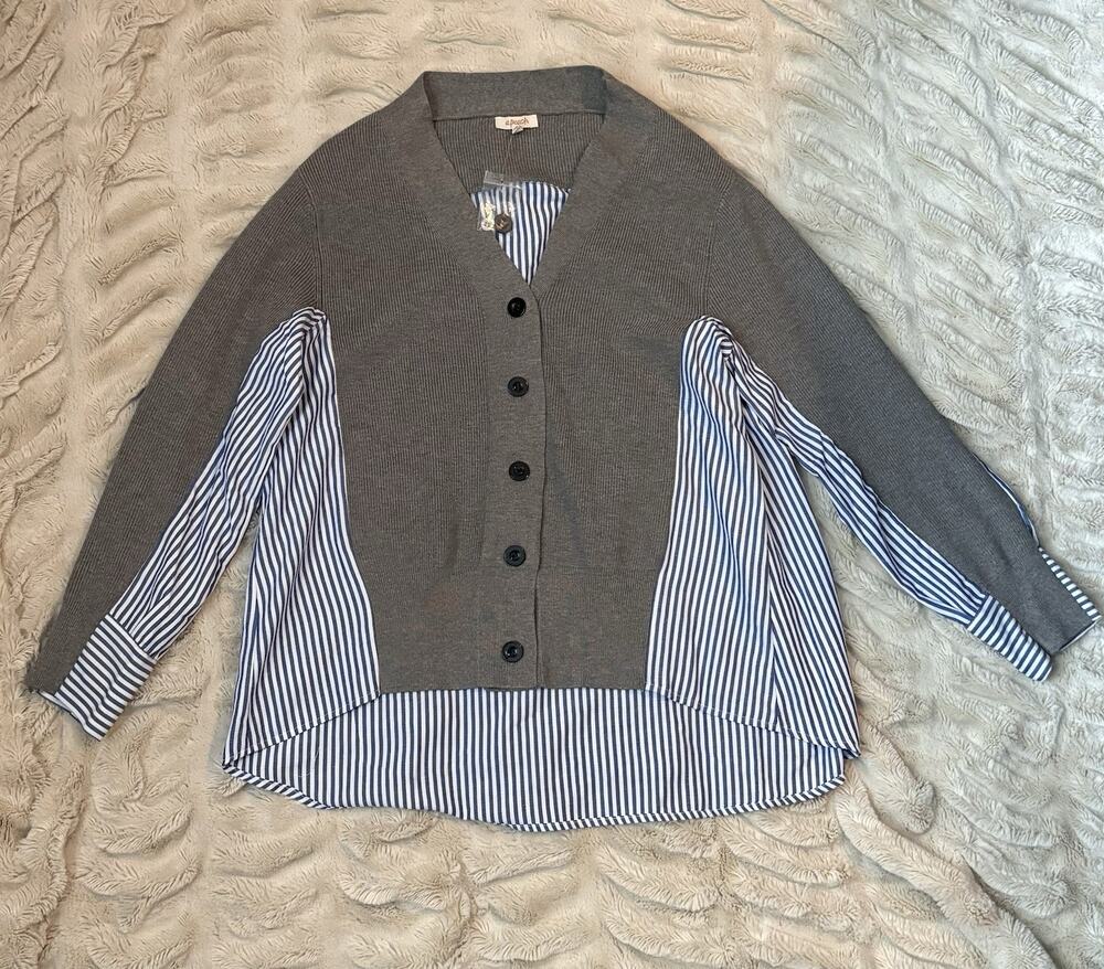 A.Peach Mixed Media Button-Down Cardigan Sweater